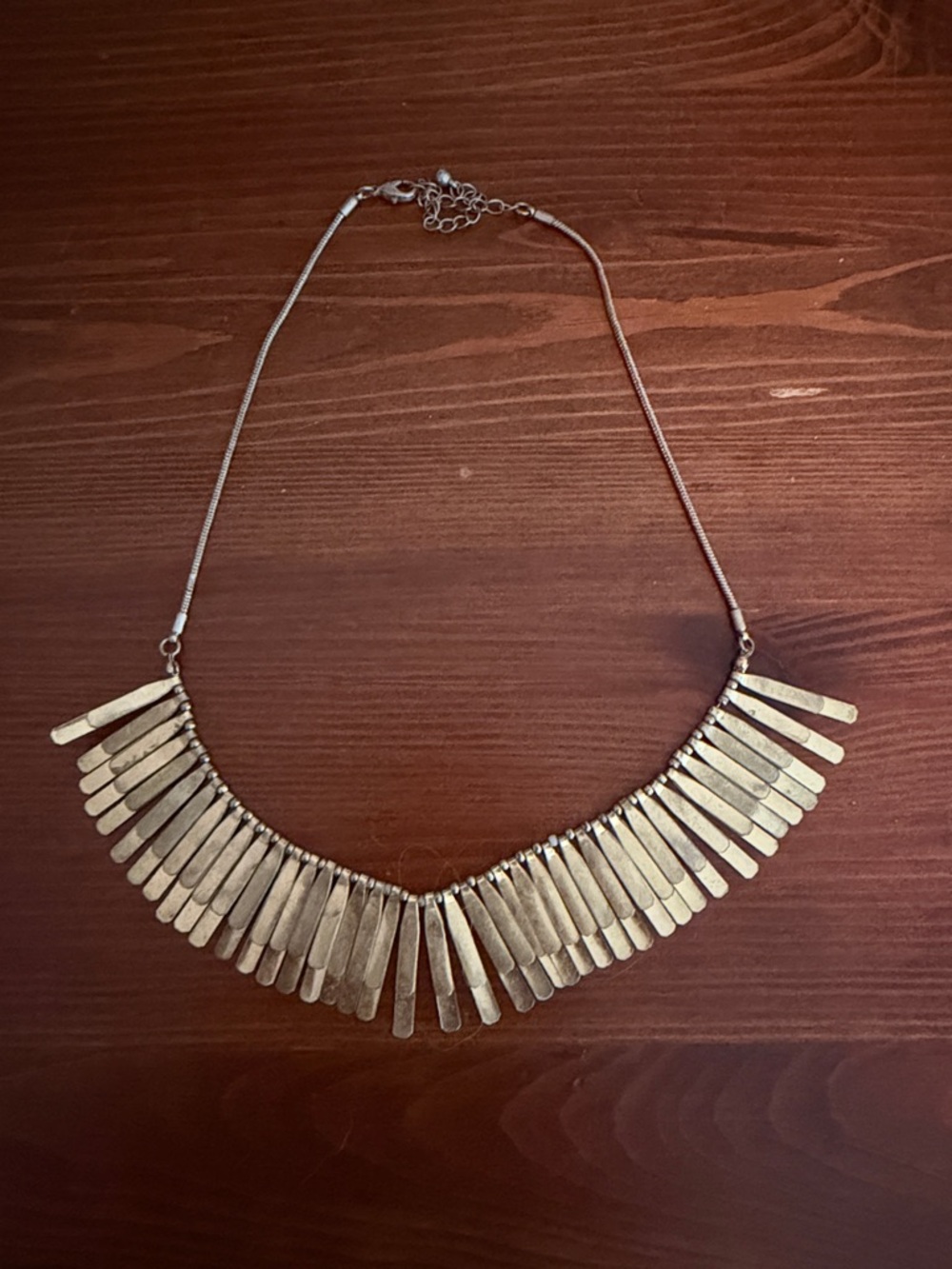 Gold-Tone Fringe Bib Necklace with Textured Bars